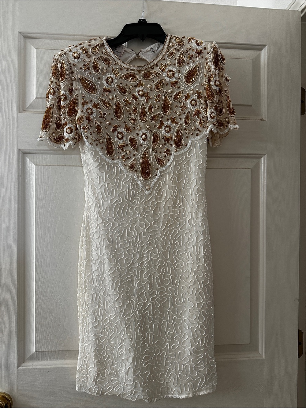 Laurence Kazar vintage dress Embellished Ivory Cocktail Dress with Gold Accent